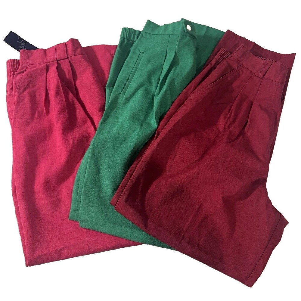 Lot Of 3 Vintage Pair Of Ladies Pants Size 16 Pink Green Maroon Pleated